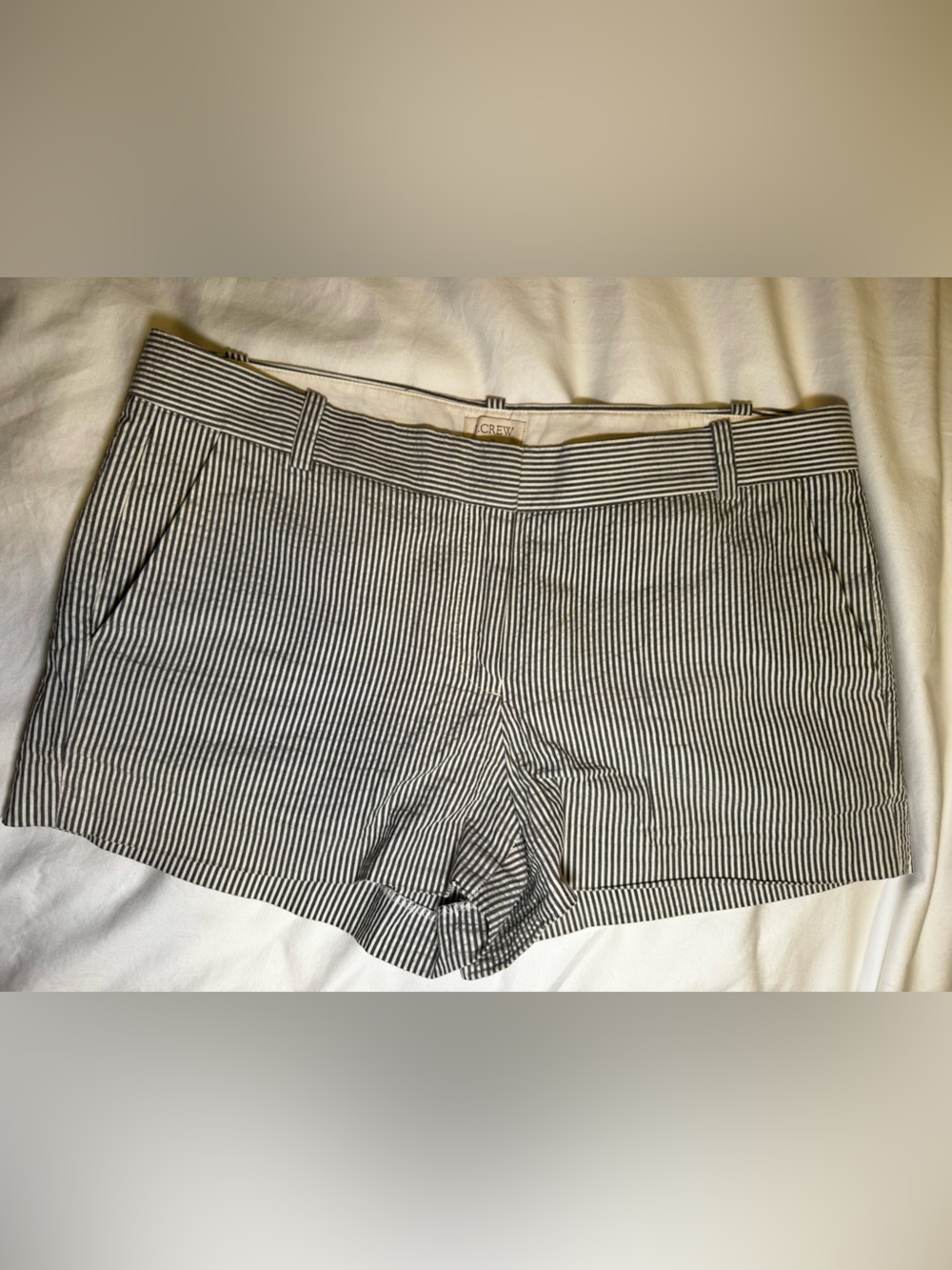 J. Crew Dark Navy & White Seersucker Striped Cotton Shorts